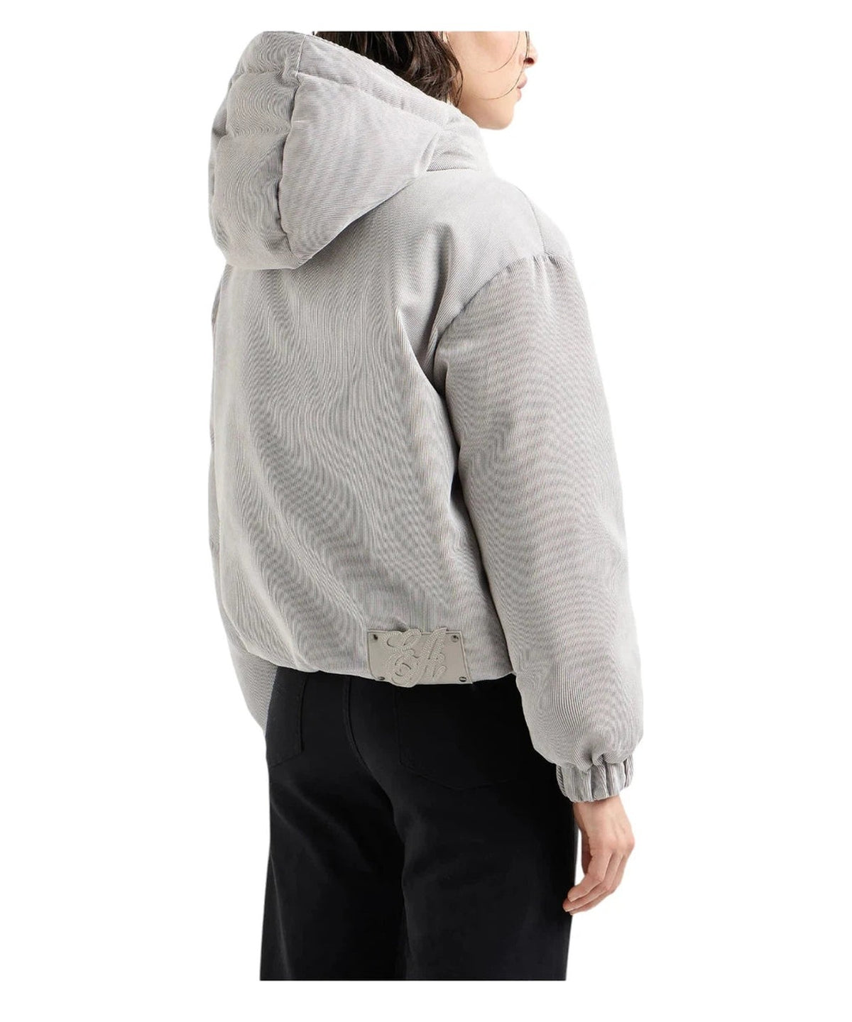 Piumino a Coste con Cappuccio in Grigio Chiaro-Emporio Armani-Piumini-Vittorio Citro Boutique