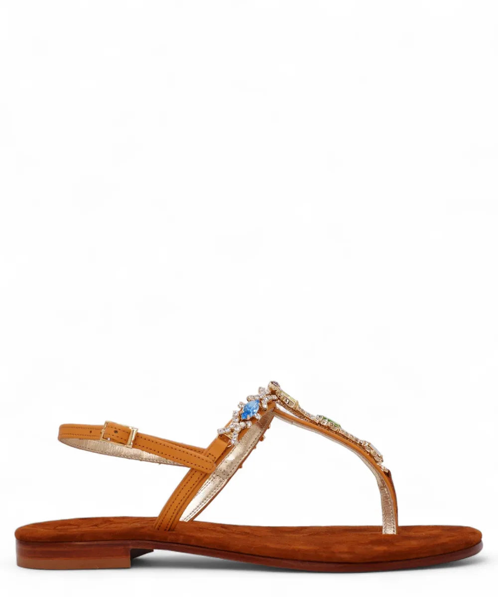 Sandalo Infradito Capri a Fascia “T” con Gioielli Multicolor-Capri Vittorio Citro-Sandali-Vittorio Citro Boutique