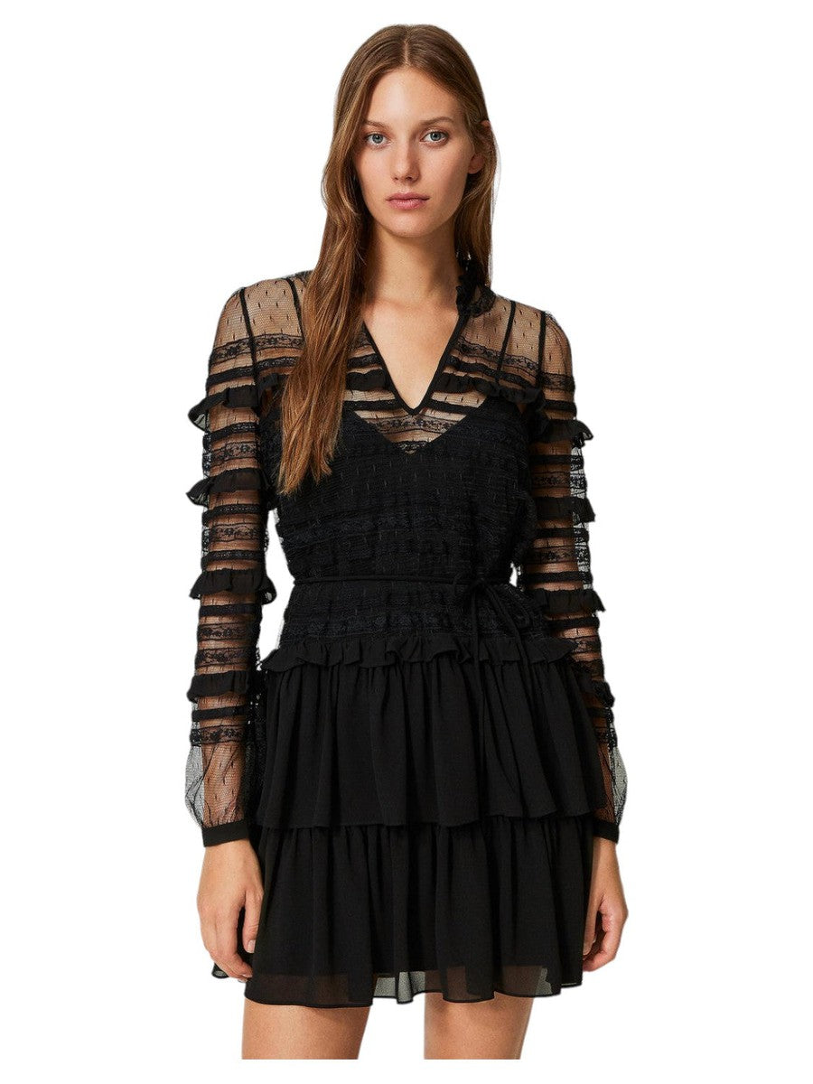 Abito corto in tulle plumetis e pizzo-Twinset-Abiti-Vittorio Citro Boutique