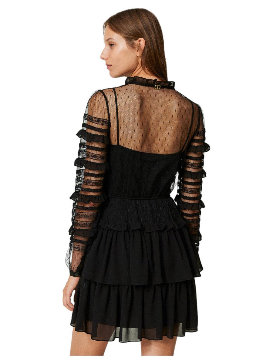 Abito corto in tulle plumetis e pizzo-Twinset-Abiti-Vittorio Citro Boutique