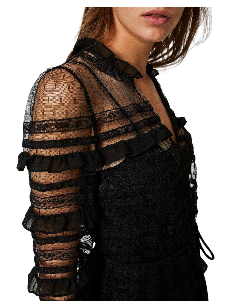 Abito corto in tulle plumetis e pizzo-Twinset-Abiti-Vittorio Citro Boutique