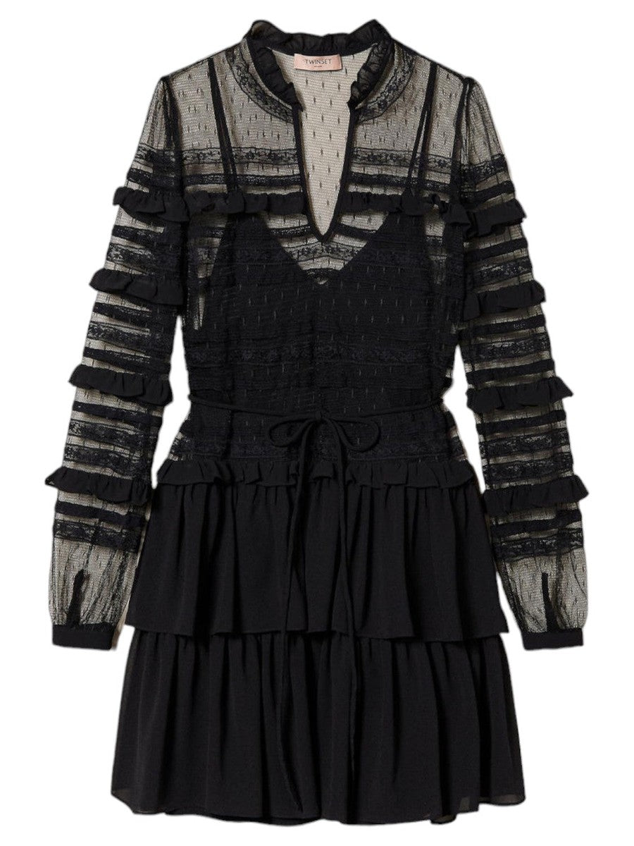 Abito corto in tulle plumetis e pizzo-Twinset-Abiti-Vittorio Citro Boutique