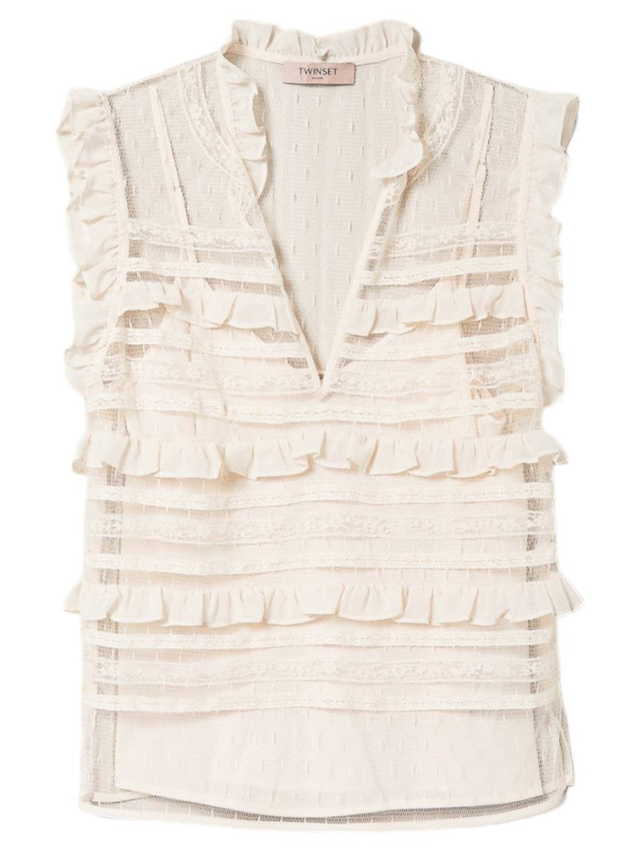Top in tulle plumetis e pizzo-Twinset-Top-Vittorio Citro Boutique