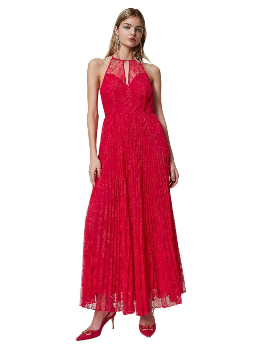 Abito lungo in georgette e pizzo-Twinset-Abiti-Vittorio Citro Boutique