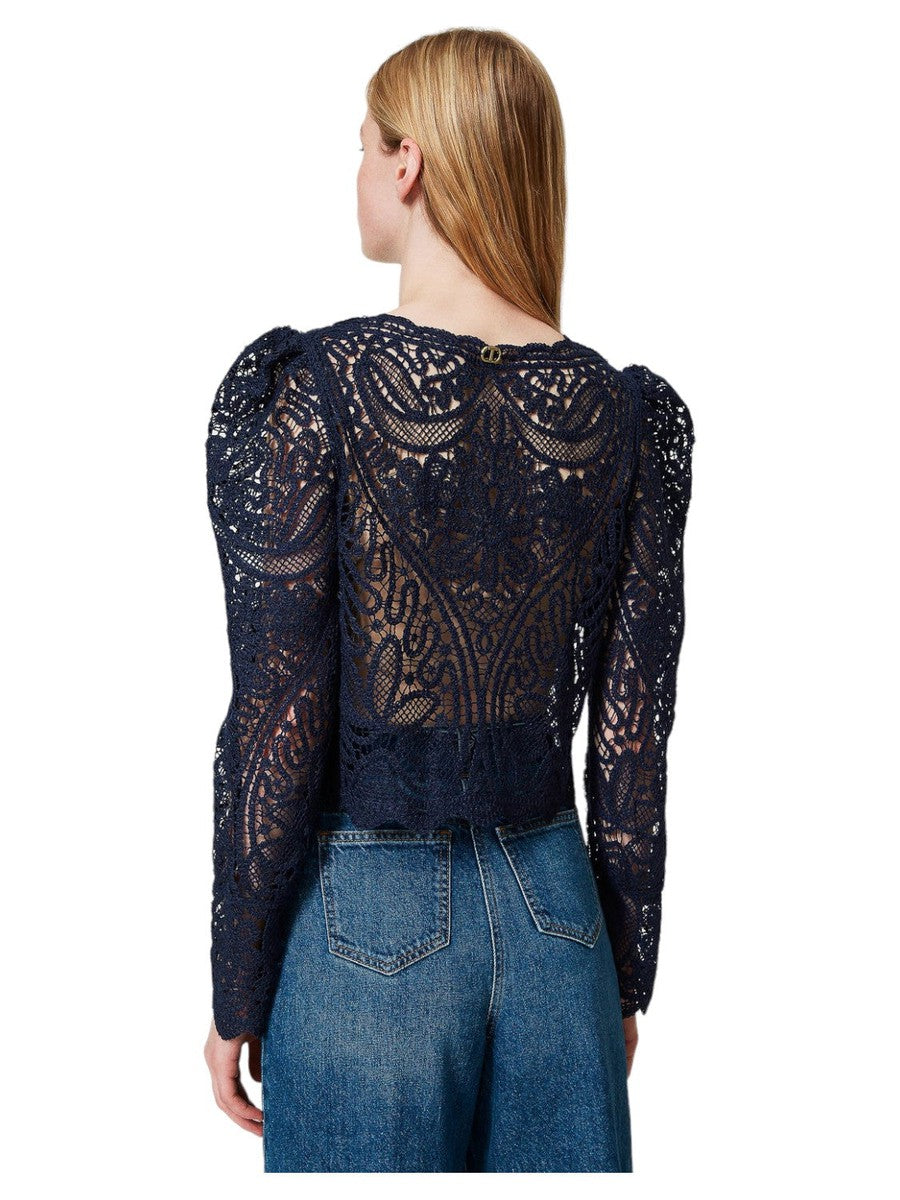 Maglia crochet effetto pizzo-Twinset-T-shirt-Vittorio Citro Boutique