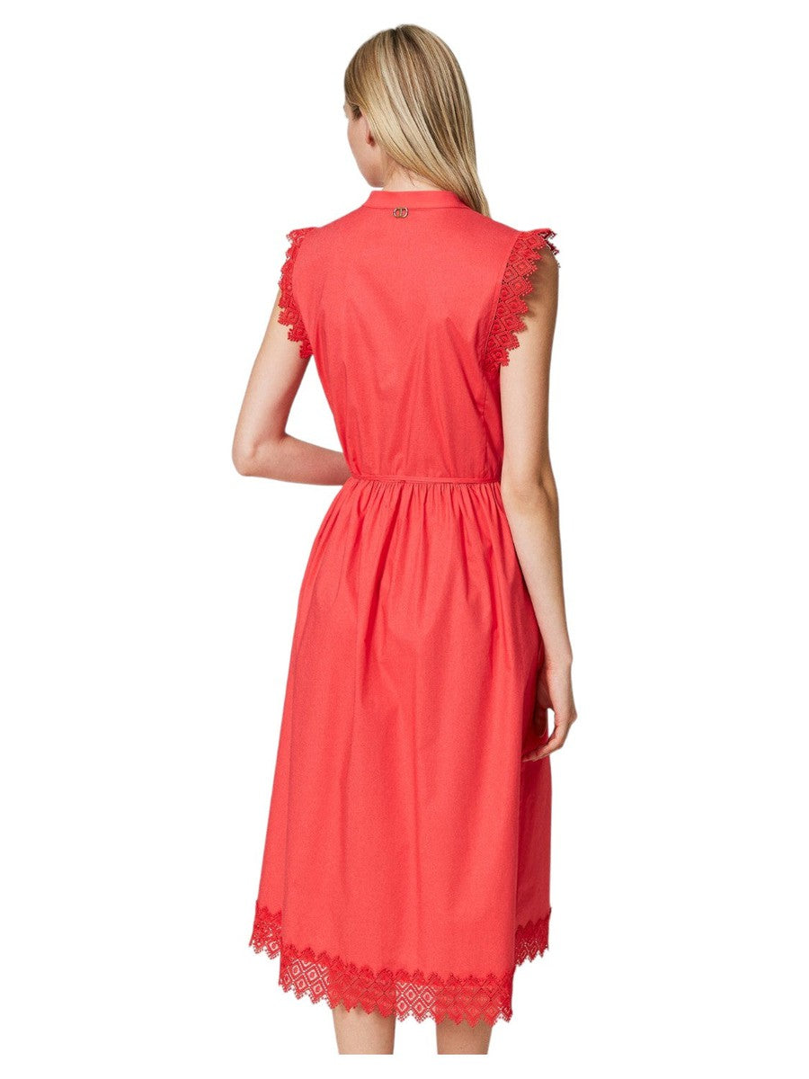 Abito longuette in popeline e macramè-Twinset-Abiti-Vittorio Citro Boutique