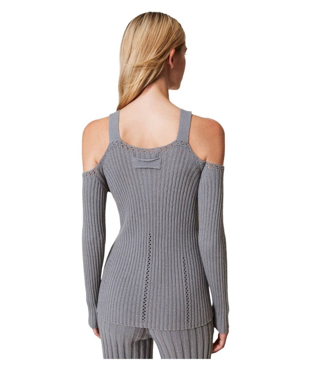 Maglia Off spalla Treeblend con Spilla a Cuore-Twinset-Maglieria-Vittorio Citro Boutique