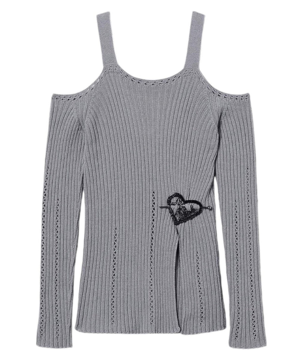 Maglia Off spalla Treeblend con Spilla a Cuore-Twinset-Maglieria-Vittorio Citro Boutique