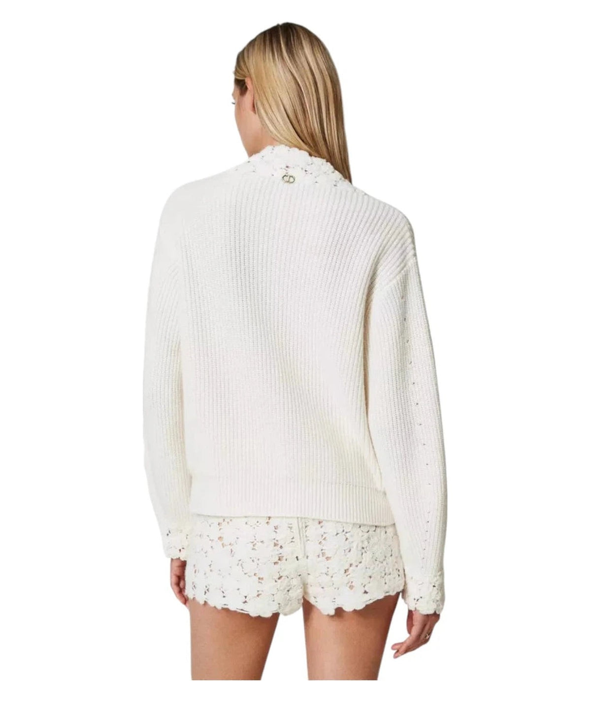 Maglia in Misto Lana con Ricamo Floreale a Crochet-Twinset-Maglieria-Vittorio Citro Boutique