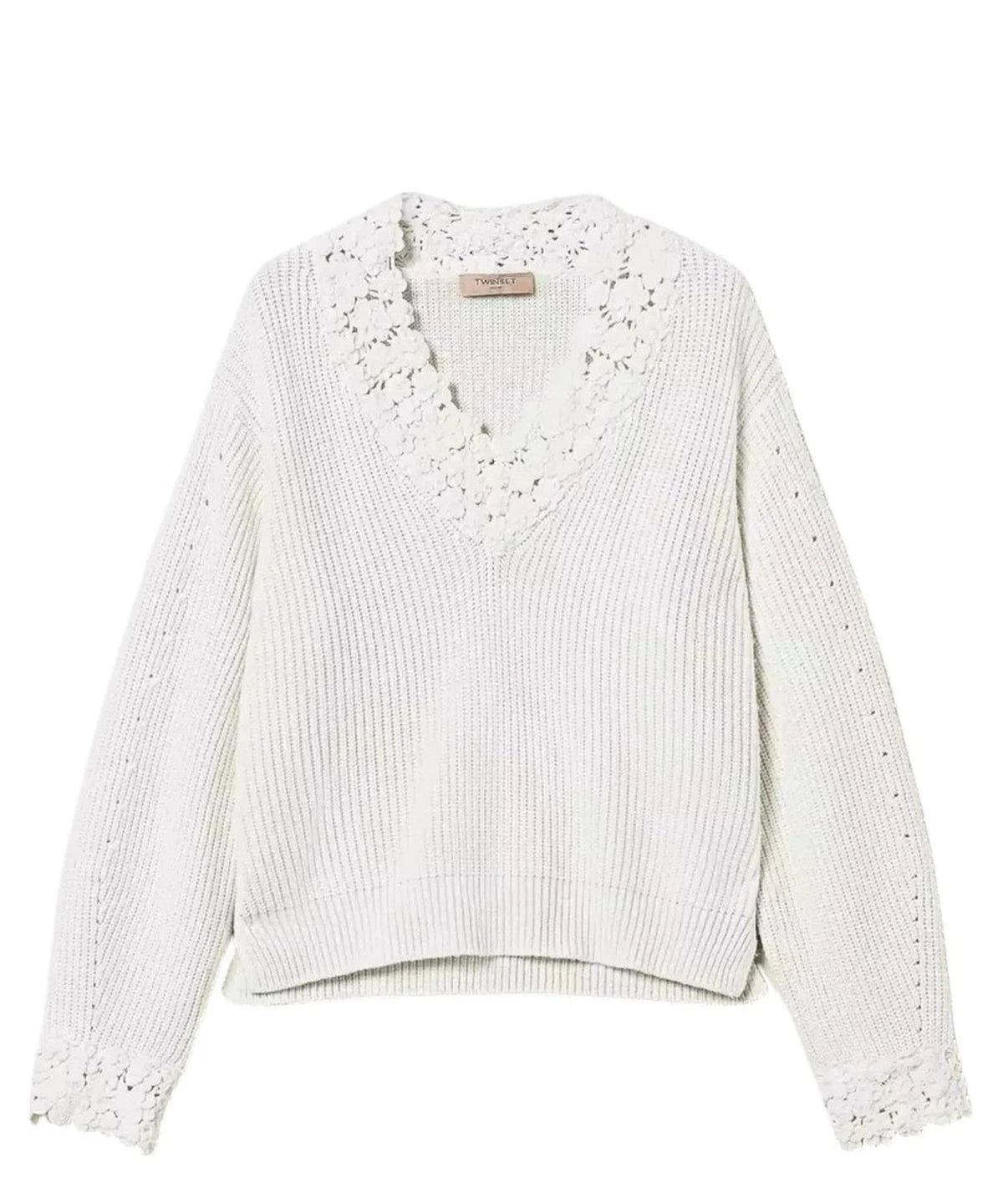 Maglia in Misto Lana con Ricamo Floreale a Crochet-Twinset-Maglieria-Vittorio Citro Boutique