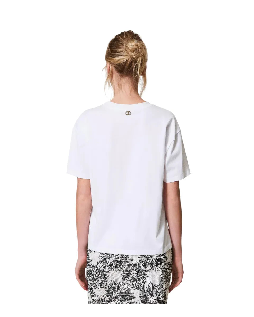 T-shirt in cotone con paillettes floreali-Twinset-T-shirt-Vittorio Citro Boutique