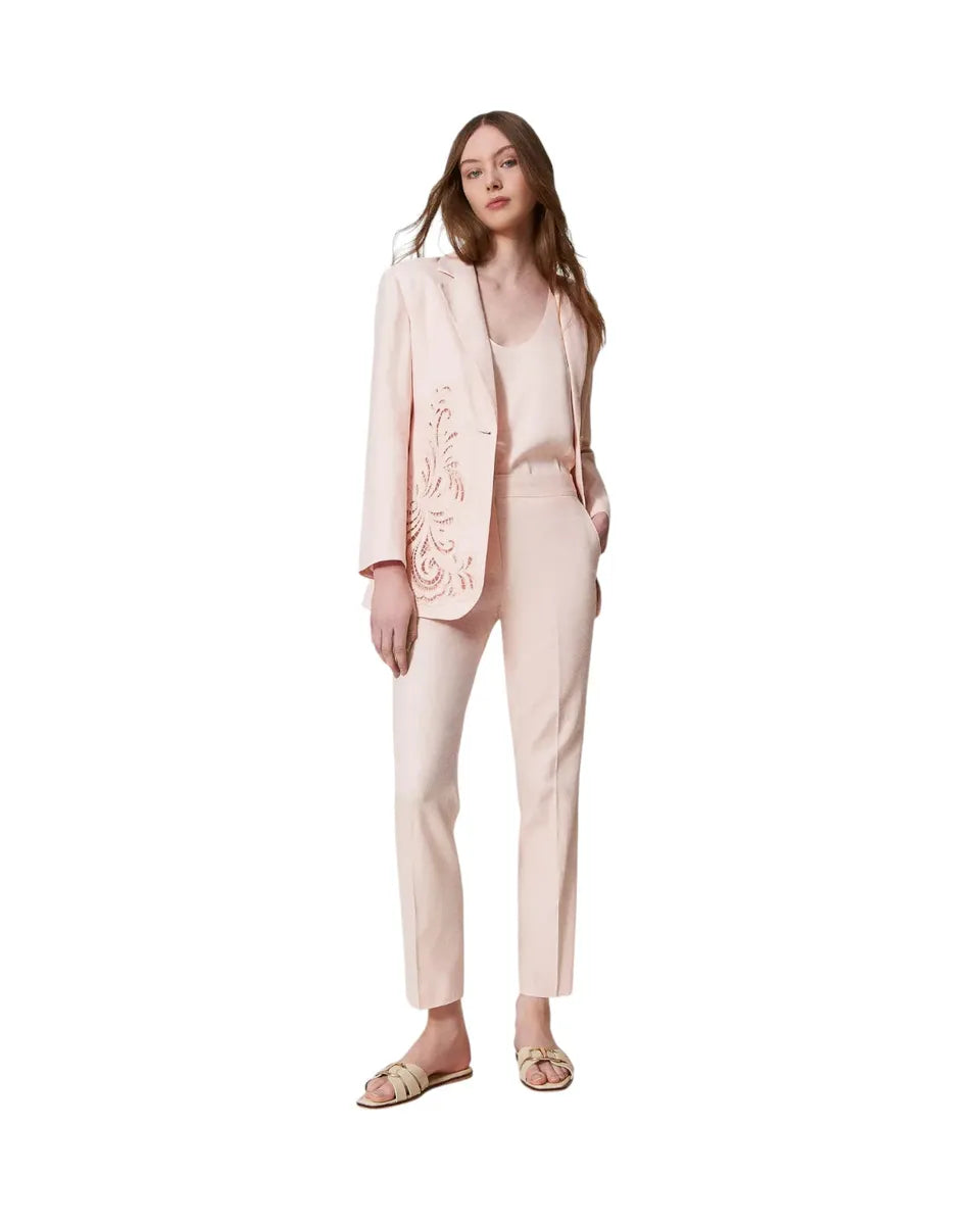Pantaloni a vita bassa in misto lino-Twinset-Pantaloni-Vittorio Citro Boutique