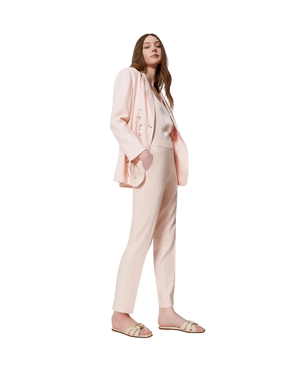 Pantaloni a vita bassa in misto lino-Twinset-Pantaloni-Vittorio Citro Boutique