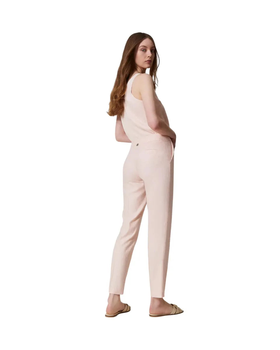 Pantaloni a vita bassa in misto lino-Twinset-Pantaloni-Vittorio Citro Boutique