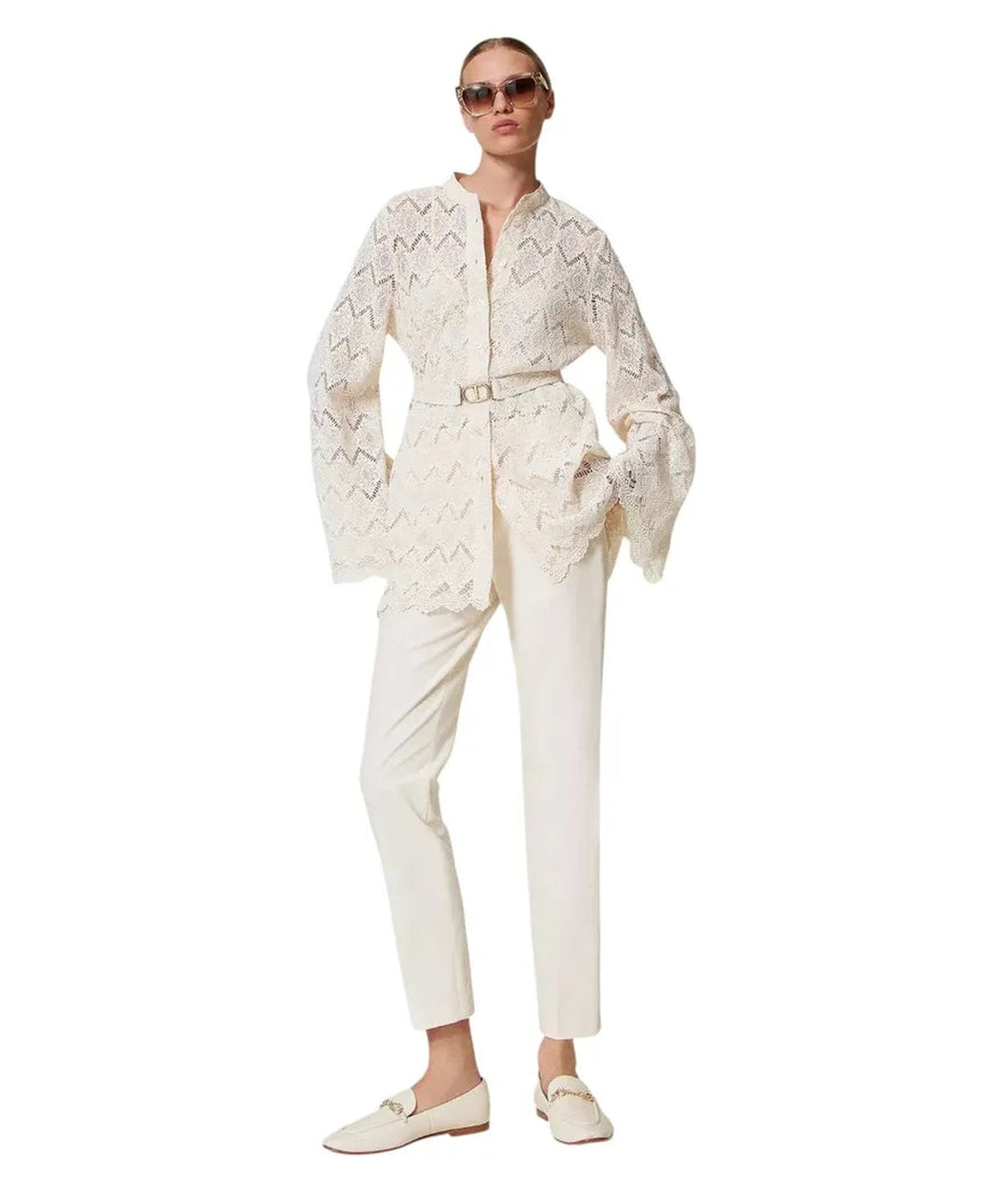 Pantaloni dritti in gabardine misto cotone-Twinset-Pantaloni-Vittorio Citro Boutique