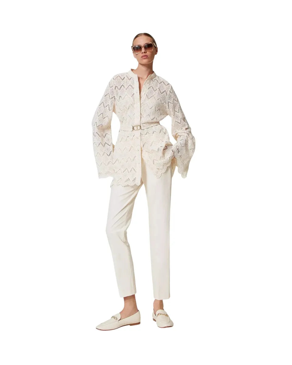 Pantaloni dritti in gabardine misto cotone-Twinset-Pantaloni-Vittorio Citro Boutique