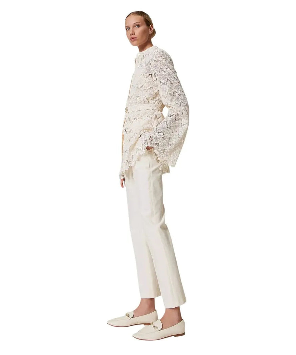 Pantaloni dritti in gabardine misto cotone-Twinset-Pantaloni-Vittorio Citro Boutique