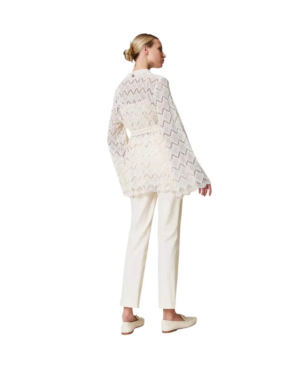 Pantaloni dritti in gabardine misto cotone-Twinset-Pantaloni-Vittorio Citro Boutique