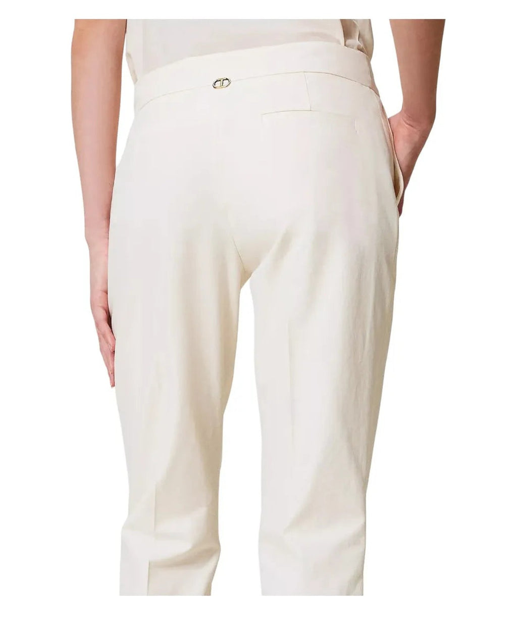 Pantaloni dritti in gabardine misto cotone-Twinset-Pantaloni-Vittorio Citro Boutique