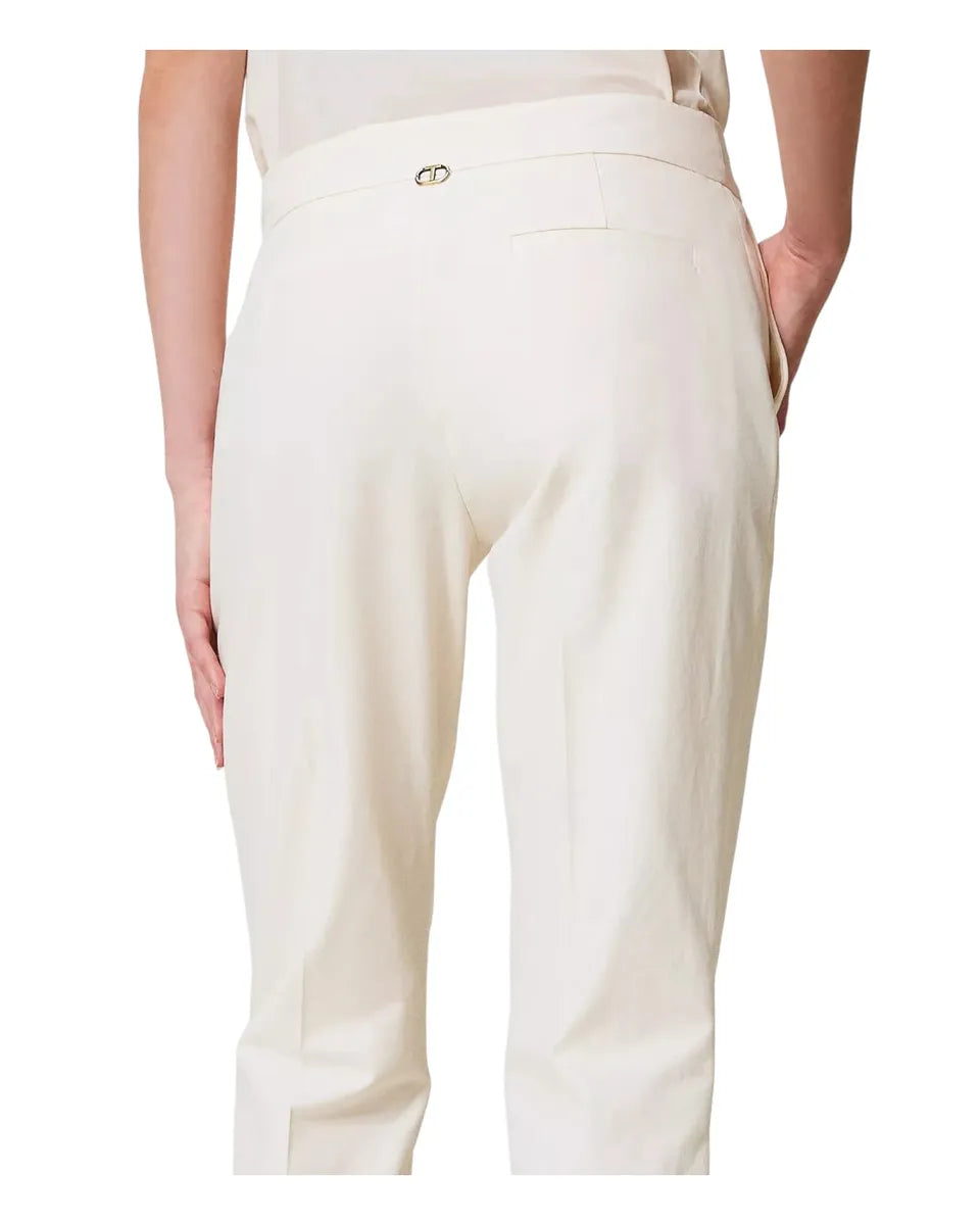 Pantaloni dritti in gabardine misto cotone-Twinset-Pantaloni-Vittorio Citro Boutique