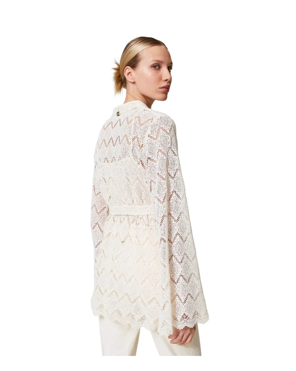 Maxi camicia in pizzo macramè con cintura e top abbinato-Twinset-Camicie-Vittorio Citro Boutique