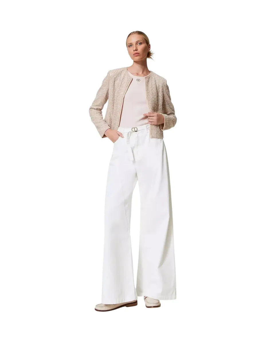 Top fitted a costine con logo Oval T strass-Twinset-Top-Vittorio Citro Boutique