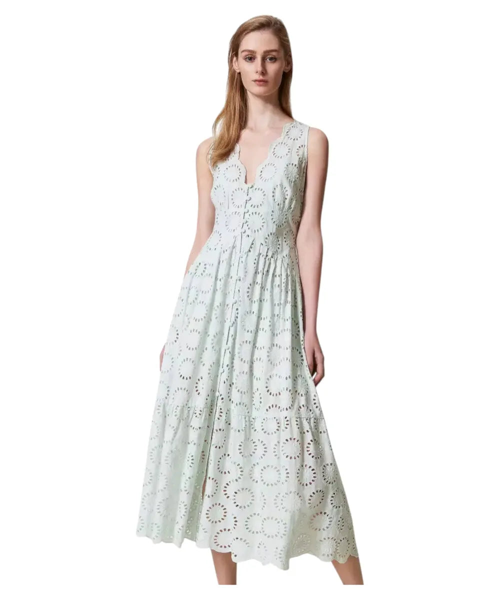 Abito Lungo in Sangallo Water Green-Twinset-Abiti-Vittorio Citro Boutique