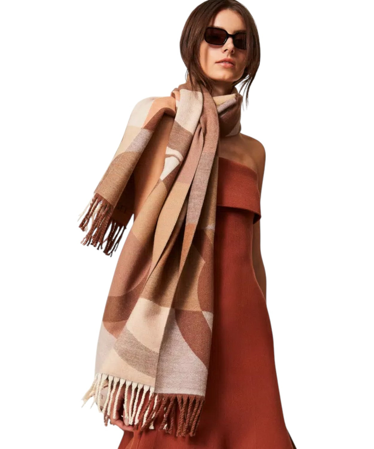 Sciarpa Twinset con Frange e Fantasia Elegante