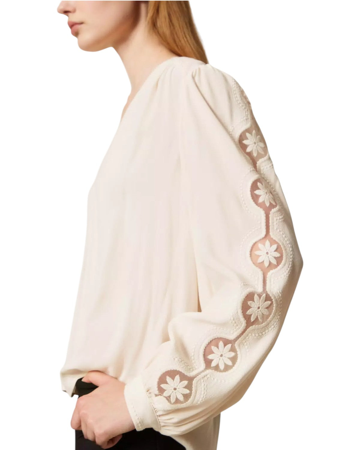 Blusa in Crêpe con Ricami-Twinset-Maglieria-Vittorio Citro Boutique