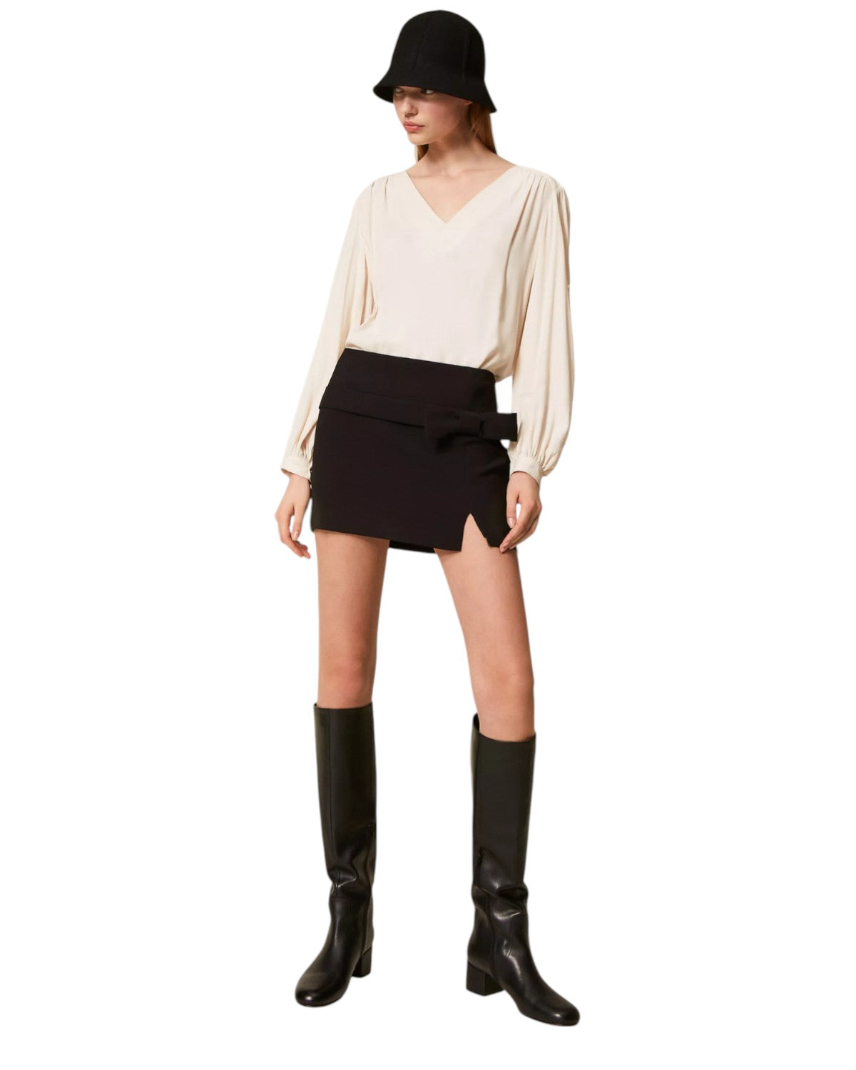 Minigonna Nera in Crêpe con Fiocco-Twinset-Gonne-Vittorio Citro Boutique