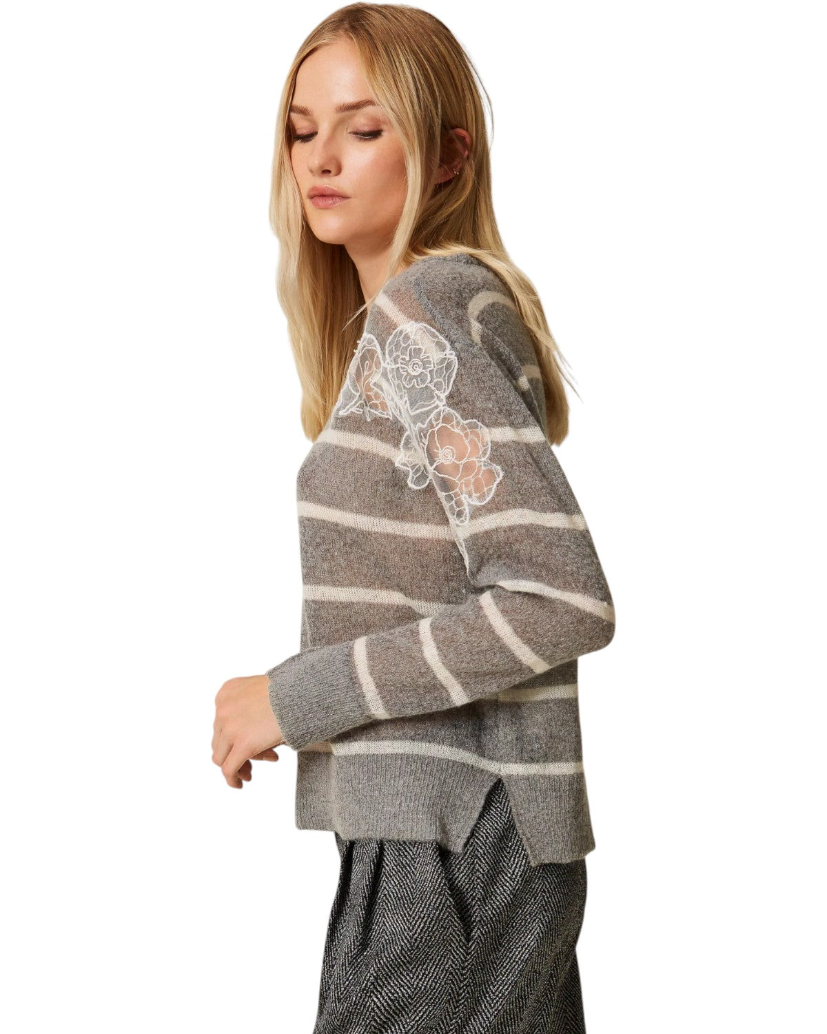 Maglia Misto Mohair con Pizzo e Spacchi-Twinset-Maglieria-Vittorio Citro Boutique