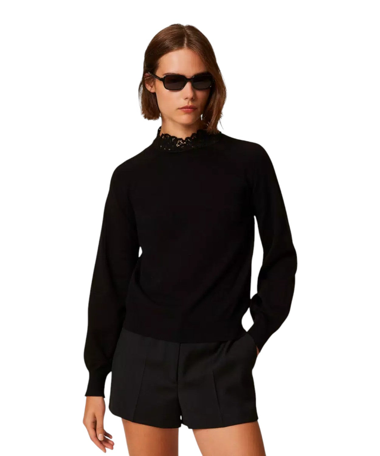 Twinset Maglia Lupetto con Pizzo