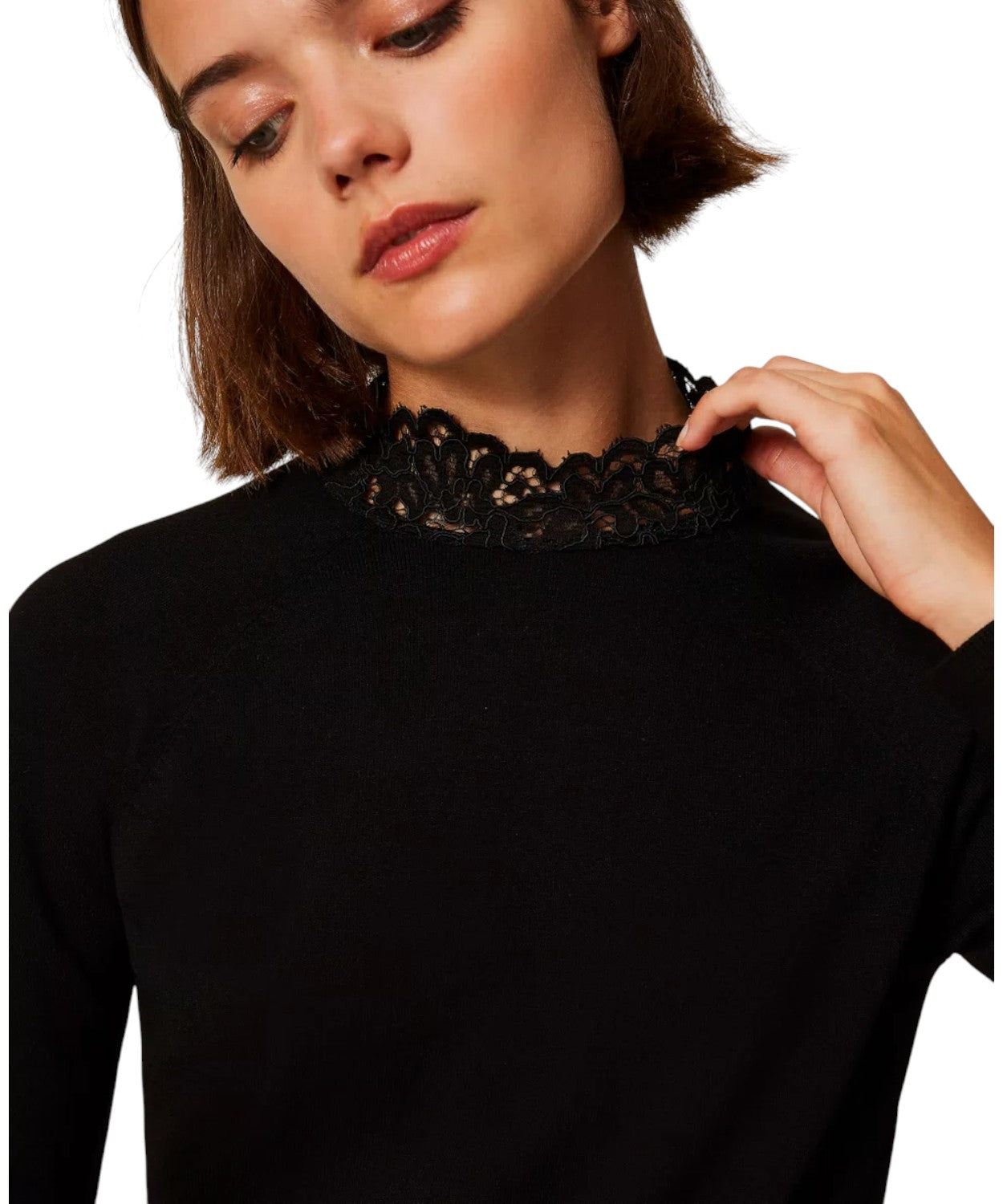 Twinset Maglia Lupetto con Pizzo