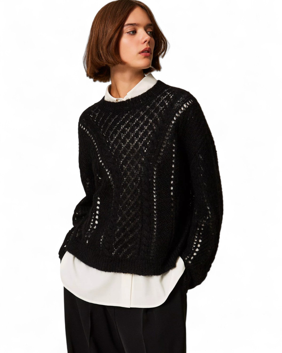 Maglione Oversize in Lana con Girocollo-Twinset-Maglieria-Vittorio Citro Boutique