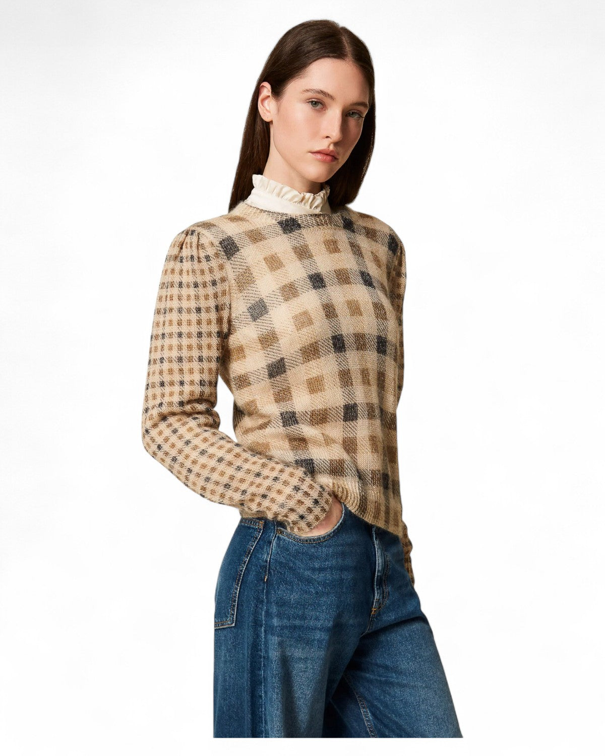 Maglia in Misto Mohair con Stampa a Quadri-Twinset-Maglieria-Vittorio Citro Boutique