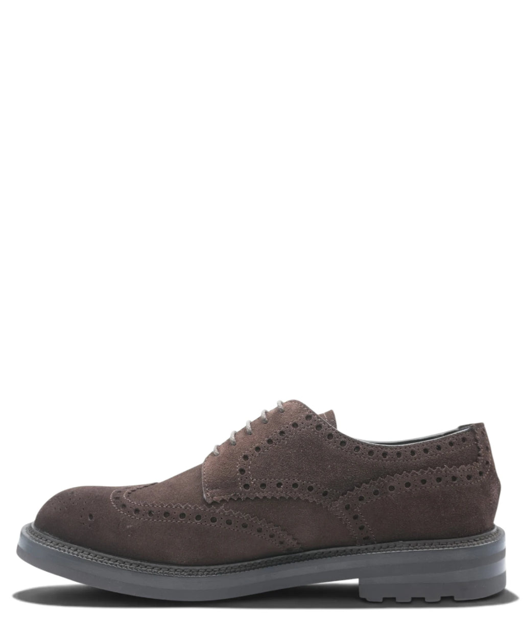 Stringata Brogue Uomo in Camoscio Testa di Moro