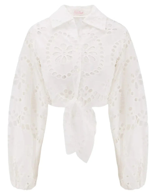 Camicia Febe in Cotone Cioccolato con Fiocco e Punto Inglese-Camicie-Mc2 Saint Barth-Vittorio Citro Boutique