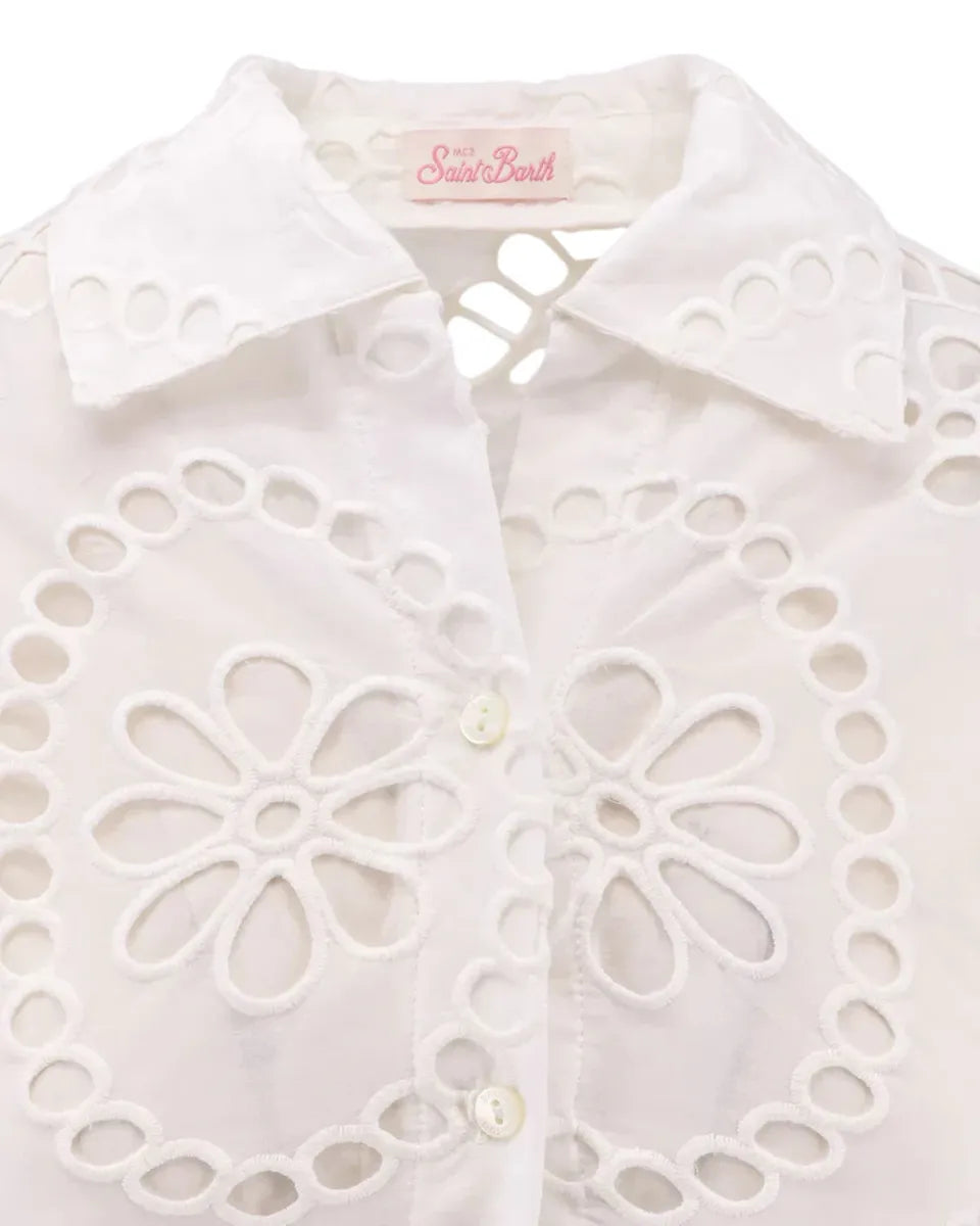 Camicia Febe in Cotone Cioccolato con Fiocco e Punto Inglese-Camicie-Mc2 Saint Barth-Vittorio Citro Boutique