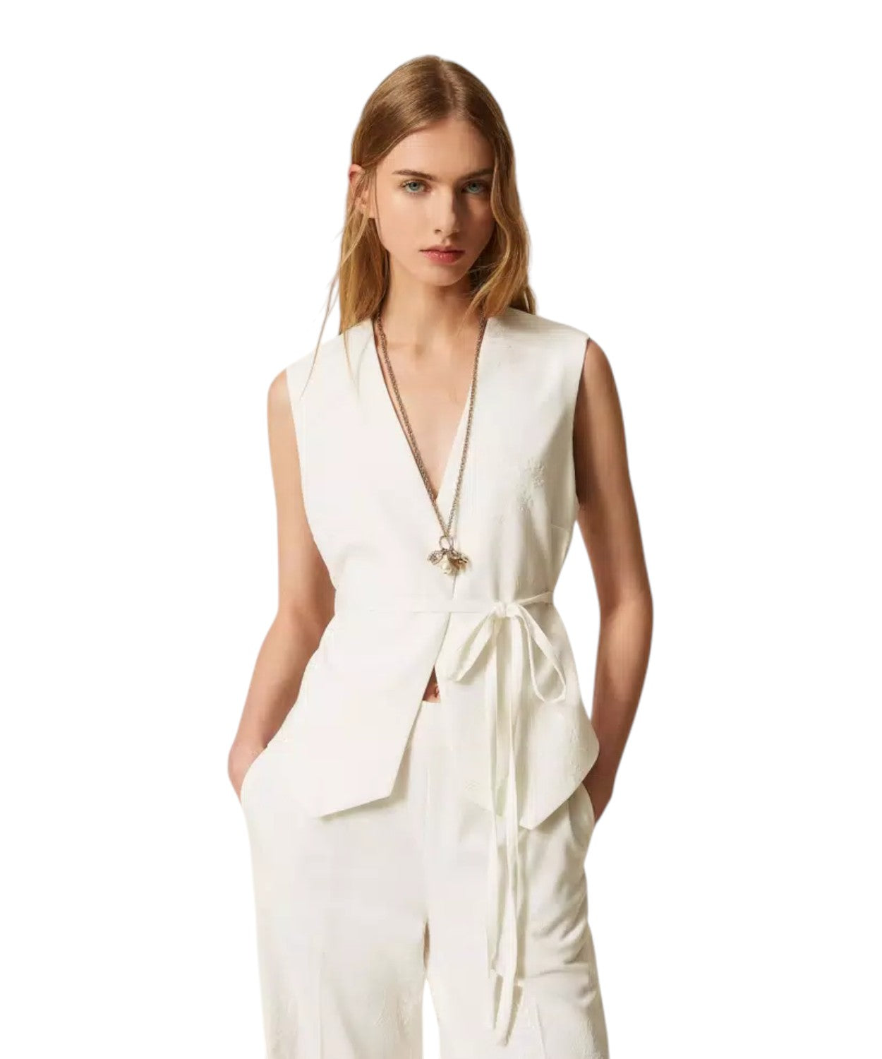 Gilet Femme Twinset Brodé avec Ceinture