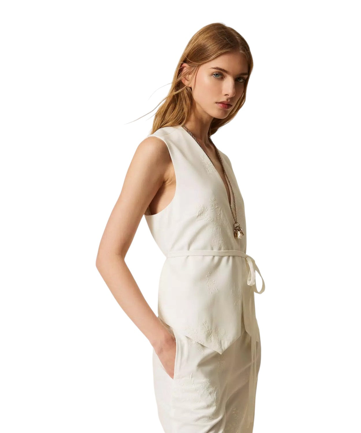 Gilet Femme Twinset Brodé avec Ceinture