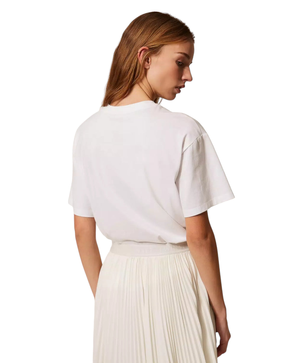 T-shirt en coton avec impression et broderie Twinset