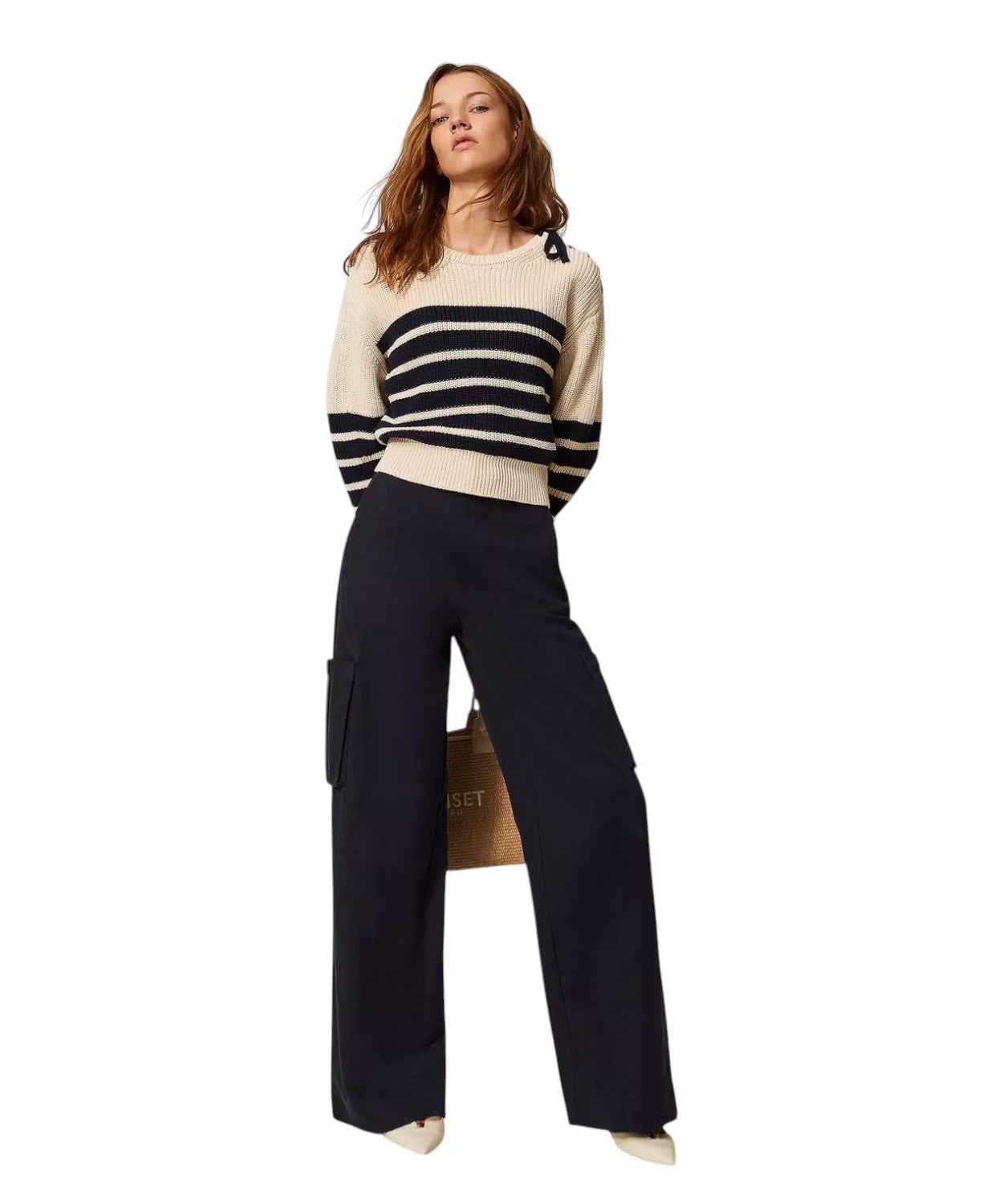 Pantalon cargo large en coton Lyocell et lin