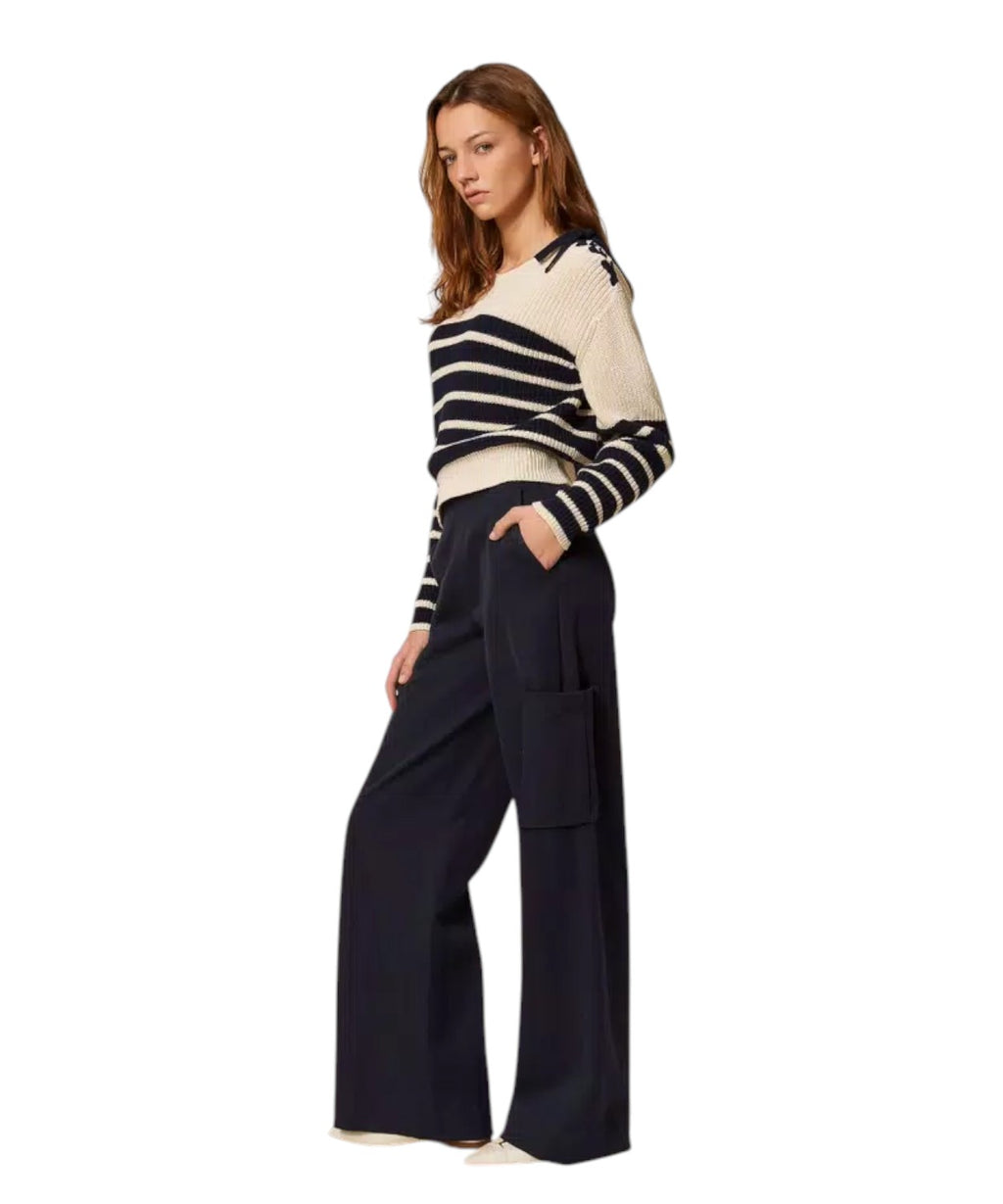 Pantalon cargo large en coton Lyocell et lin