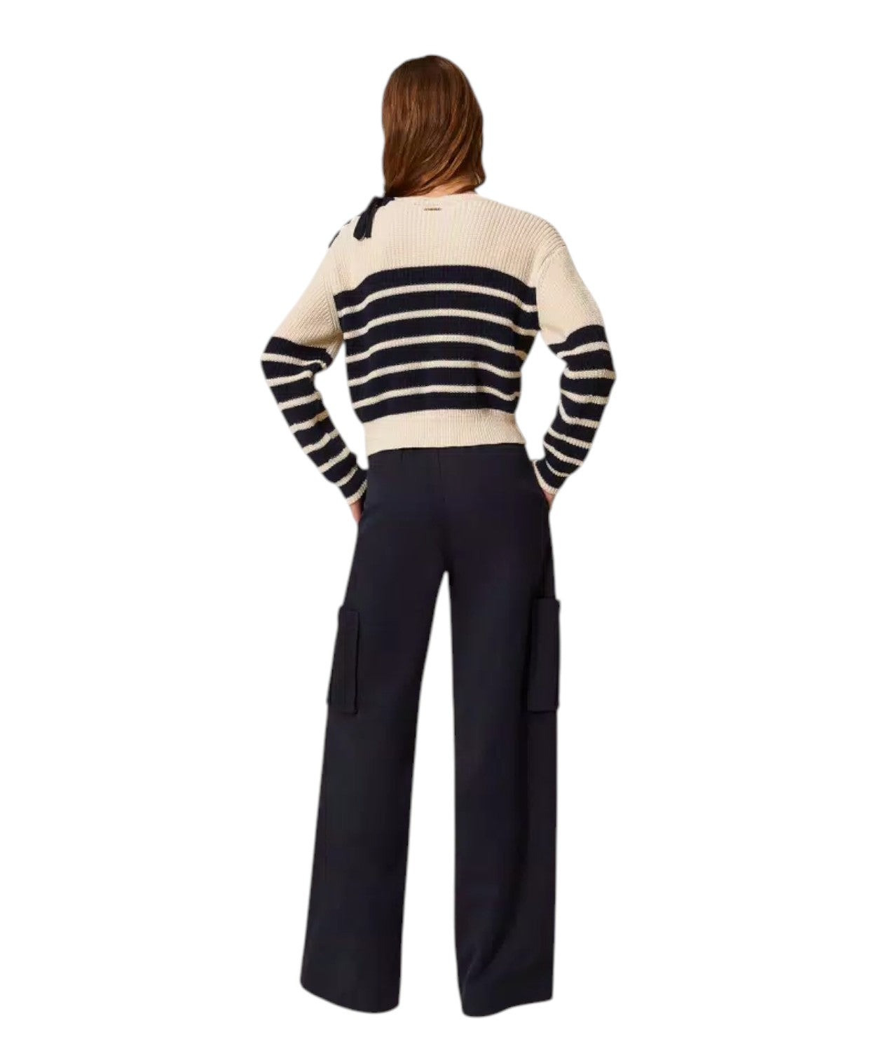 Pantalon cargo large en coton Lyocell et lin