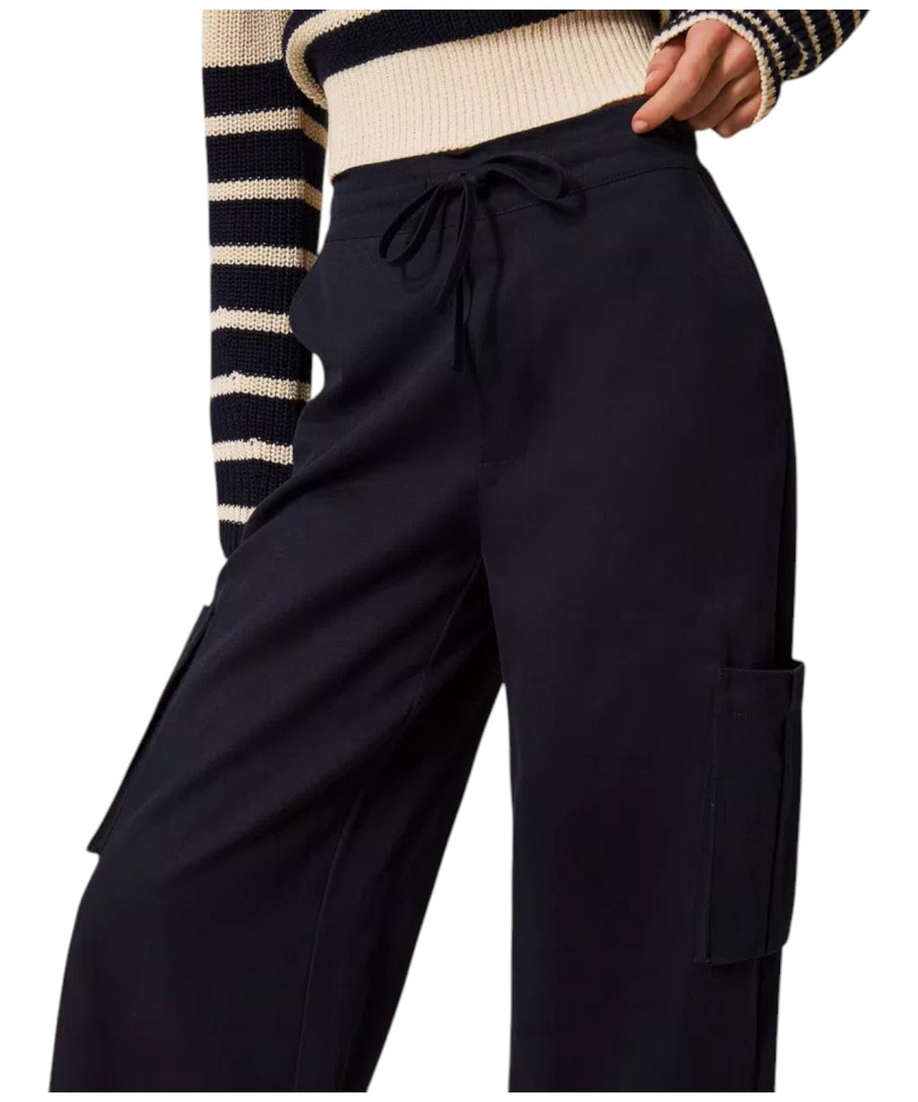 Pantalon cargo large en coton Lyocell et lin