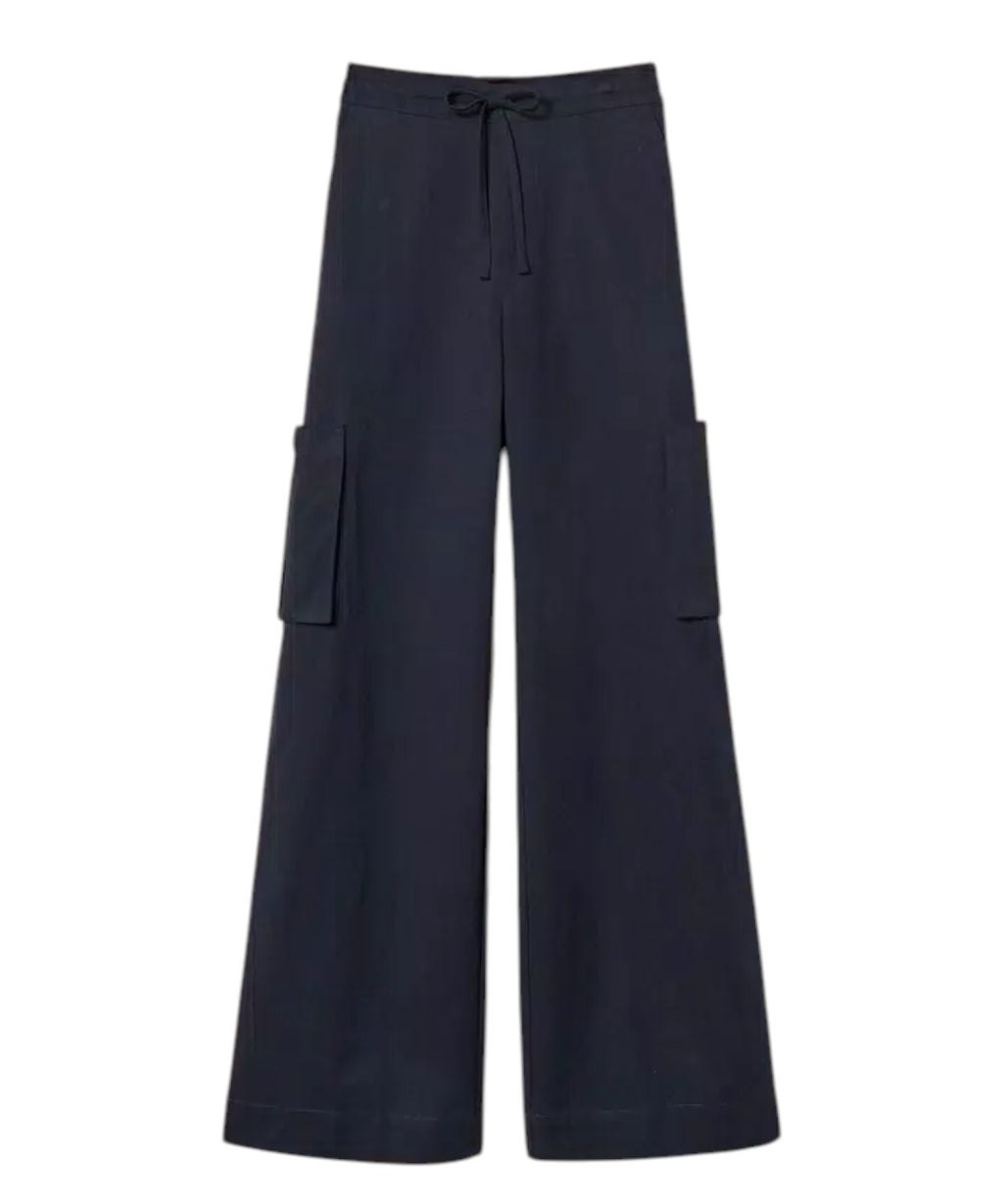 Pantalon cargo large en coton Lyocell et lin