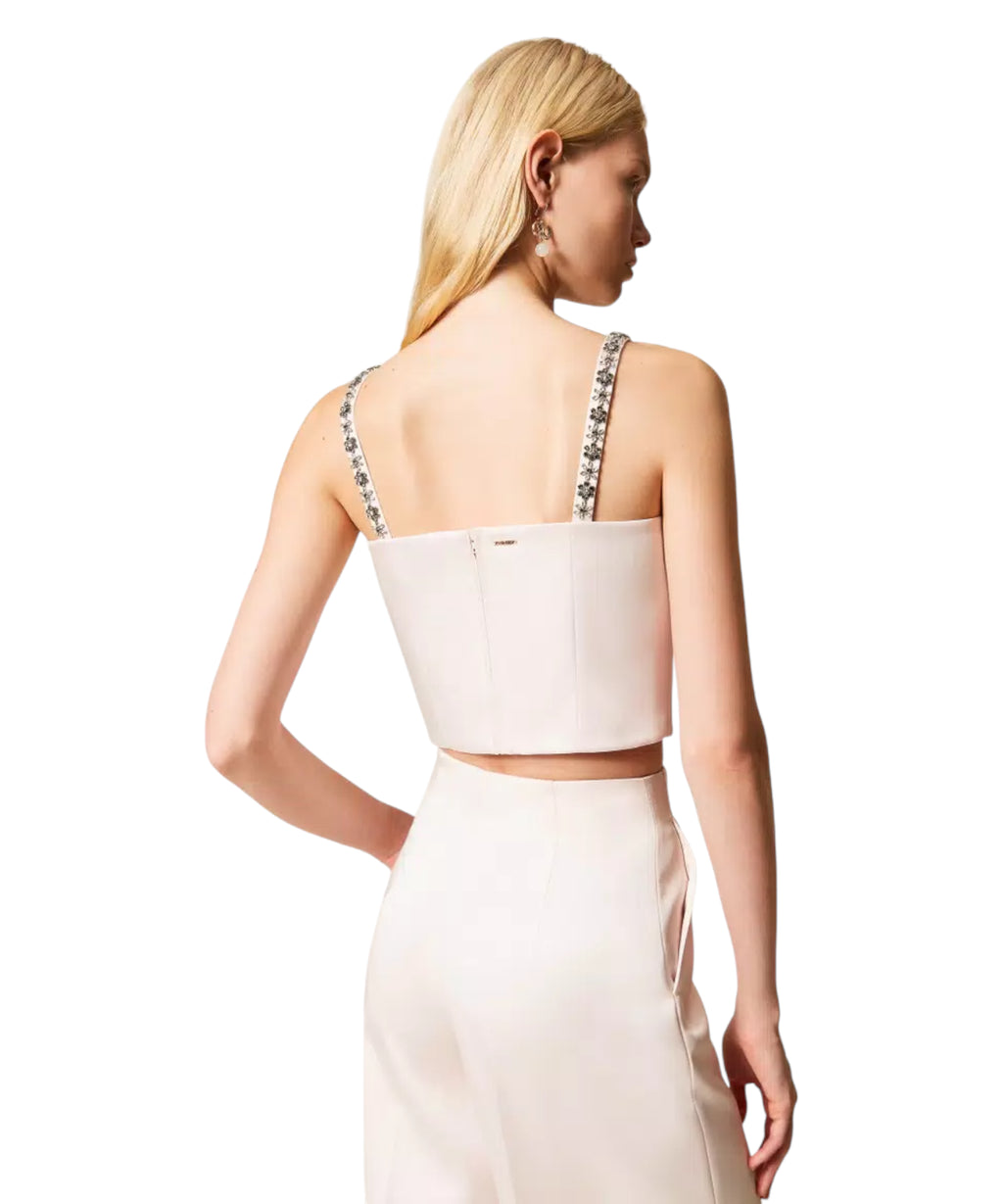 Top court Duchesse Sabbia Rosa avec broderie Twinset