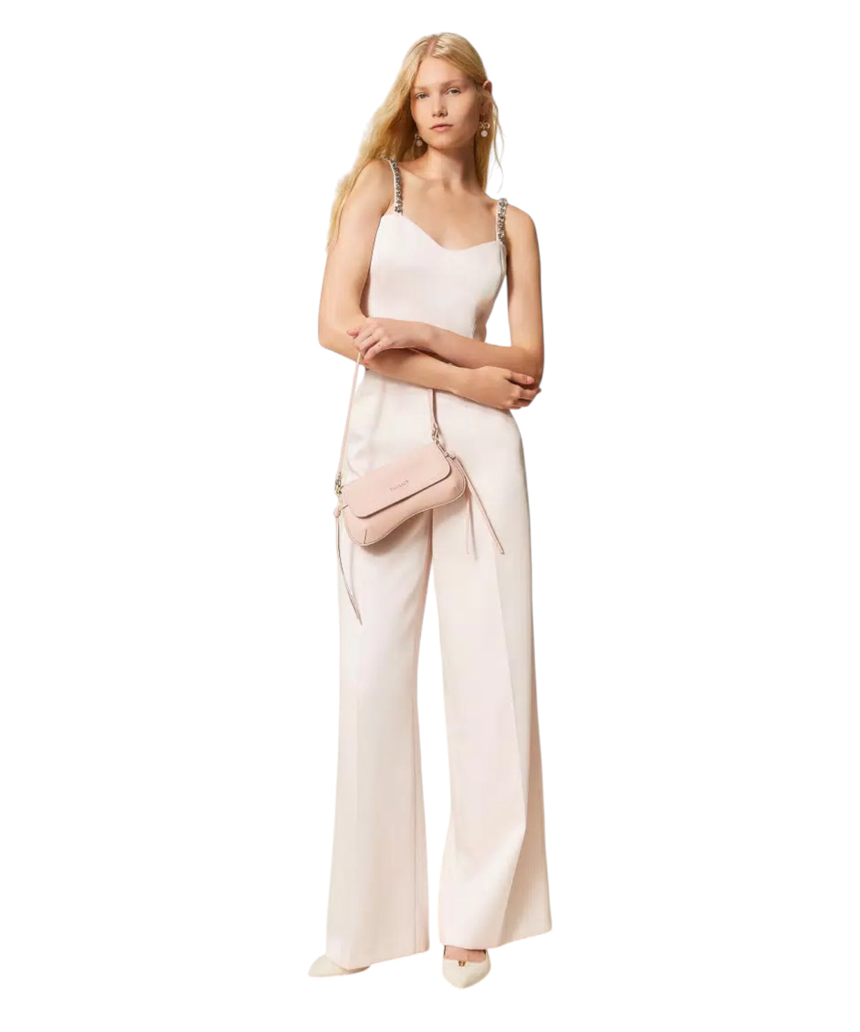 Top Cropped Duchesse Sabbia Rosa con Ricamo Twinset