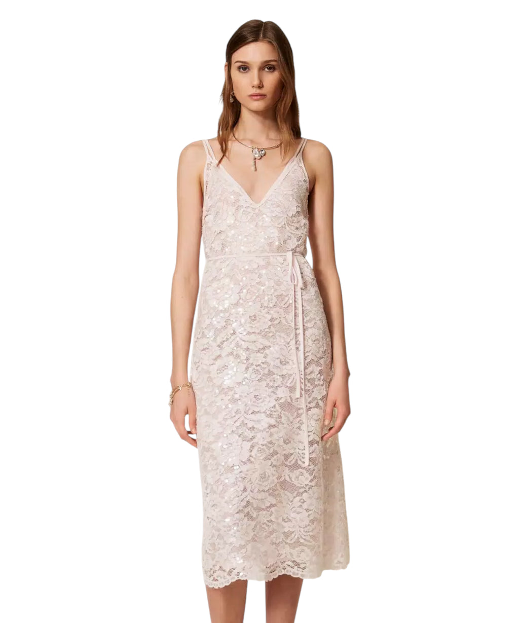 Robe Longuette en Dentelle avec Paillettes Twinset
