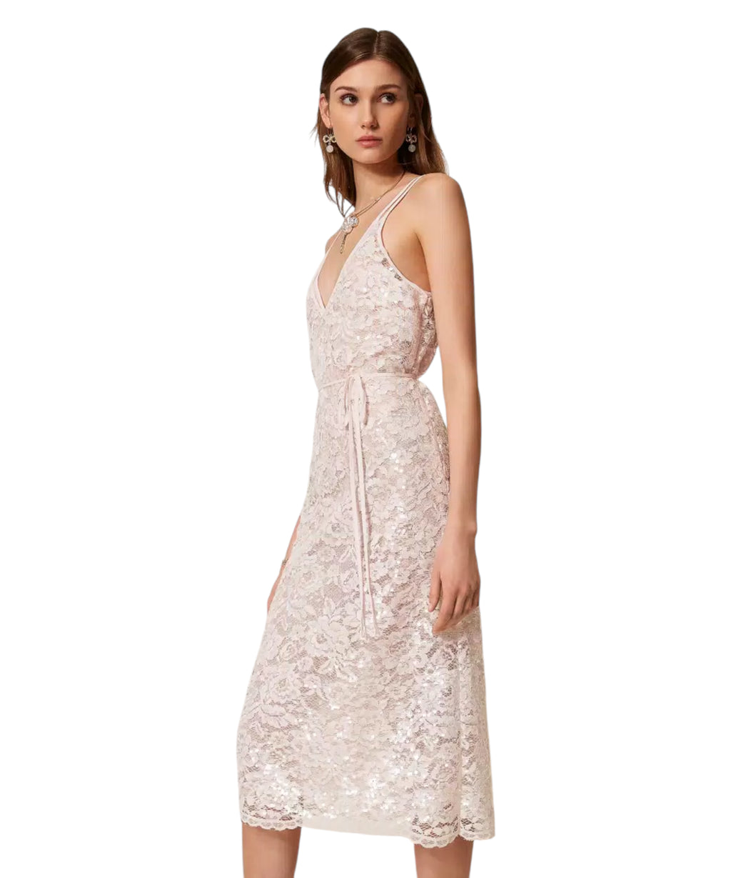 Robe Longuette en Dentelle avec Paillettes Twinset